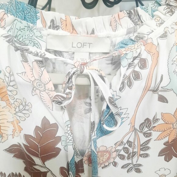 LOFT Floral Mixed Media Sleeveless Blouse Size Large - Picture 2 of 5